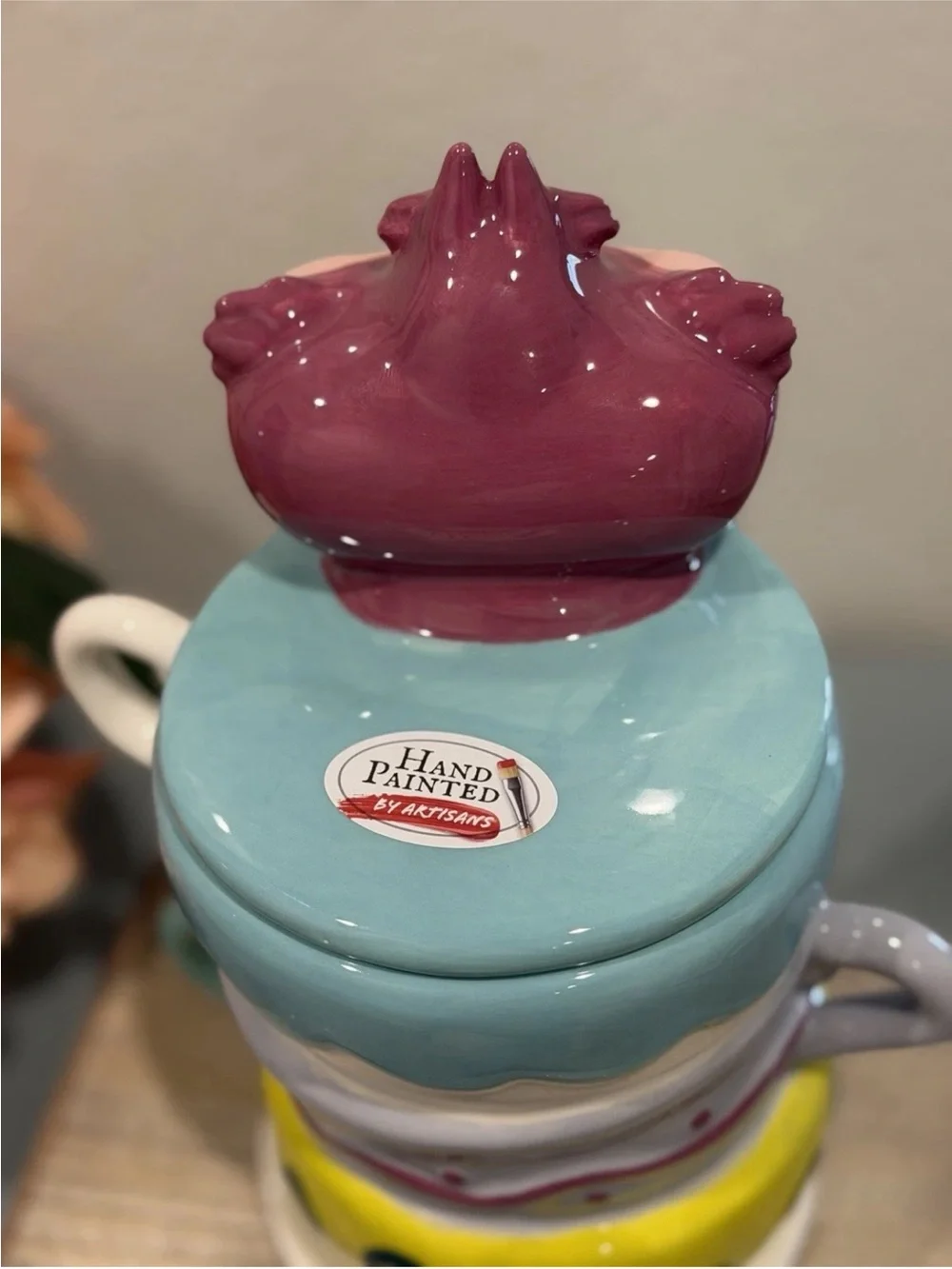Disney Alice in Wonderland Cheshire Cat Cookie Jar Stacked Teacups